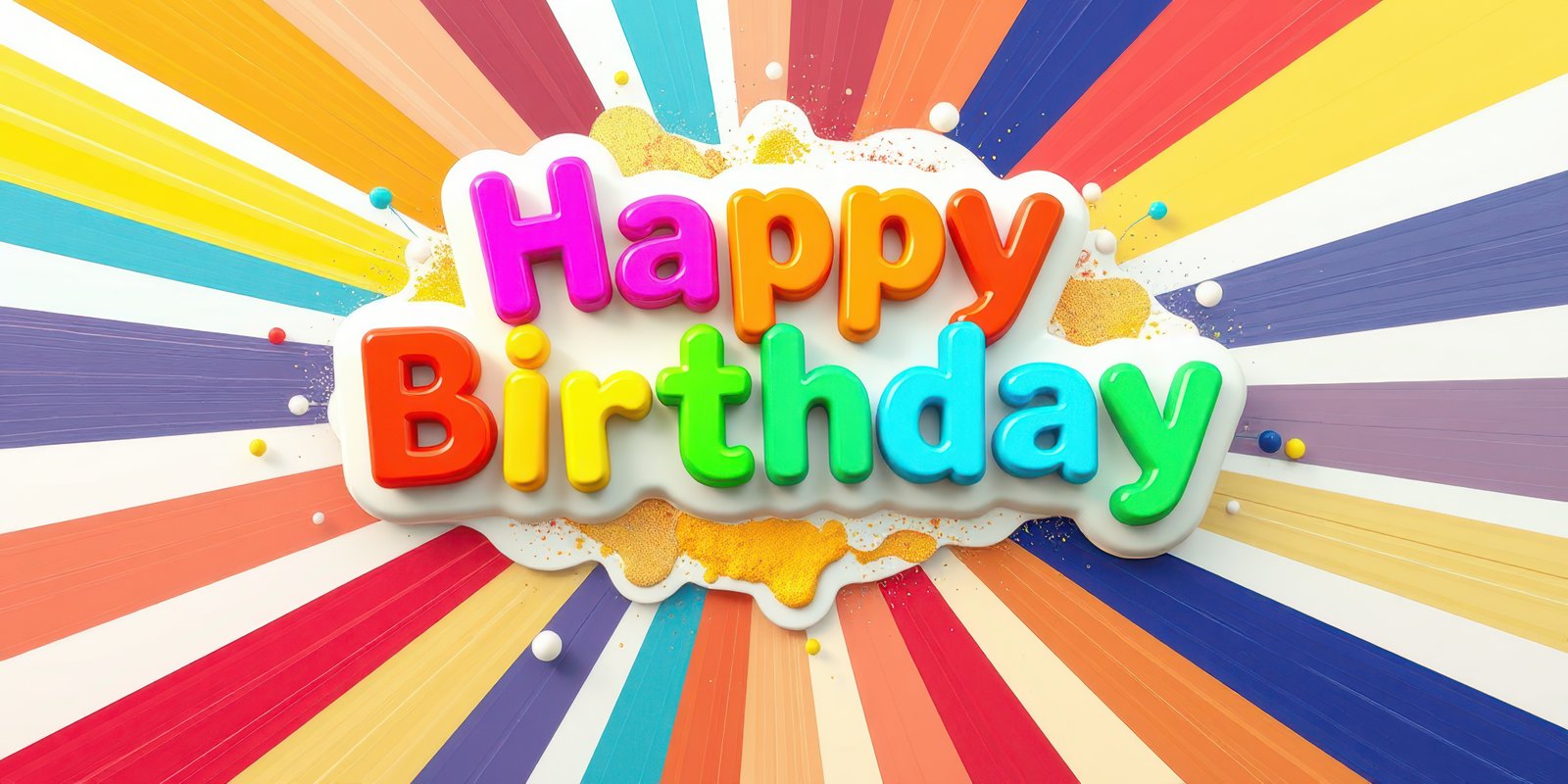 Colorful happy birthday greeting with vibrant rays in background celebrating a joyful occasion